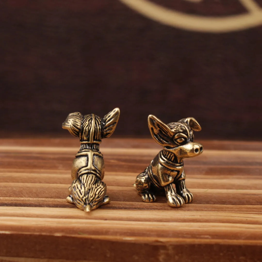 Solid Copper Puppy Dog Figurine – Antique Brass Zodiac Tea Pet Ornament Cute Collectible Home Decor Sculpture