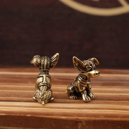 Solid Copper Puppy Dog Figurine – Antique Brass Zodiac Tea Pet Ornament Cute Collectible Home Decor Sculpture