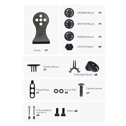 OGEVKIN Carbon Bike Stem Extension — Computer Mount Holder Rack for GPS, Cycling Computer, Camera & Light, 3K Black