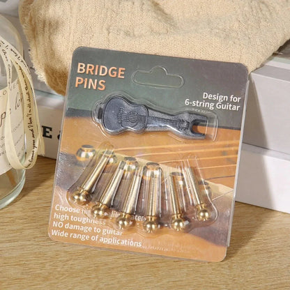 6 Pcs Brass Guitar Bridge Pins – String Pegs with Bridge Pin Puller, Guitar Parts Replacement
