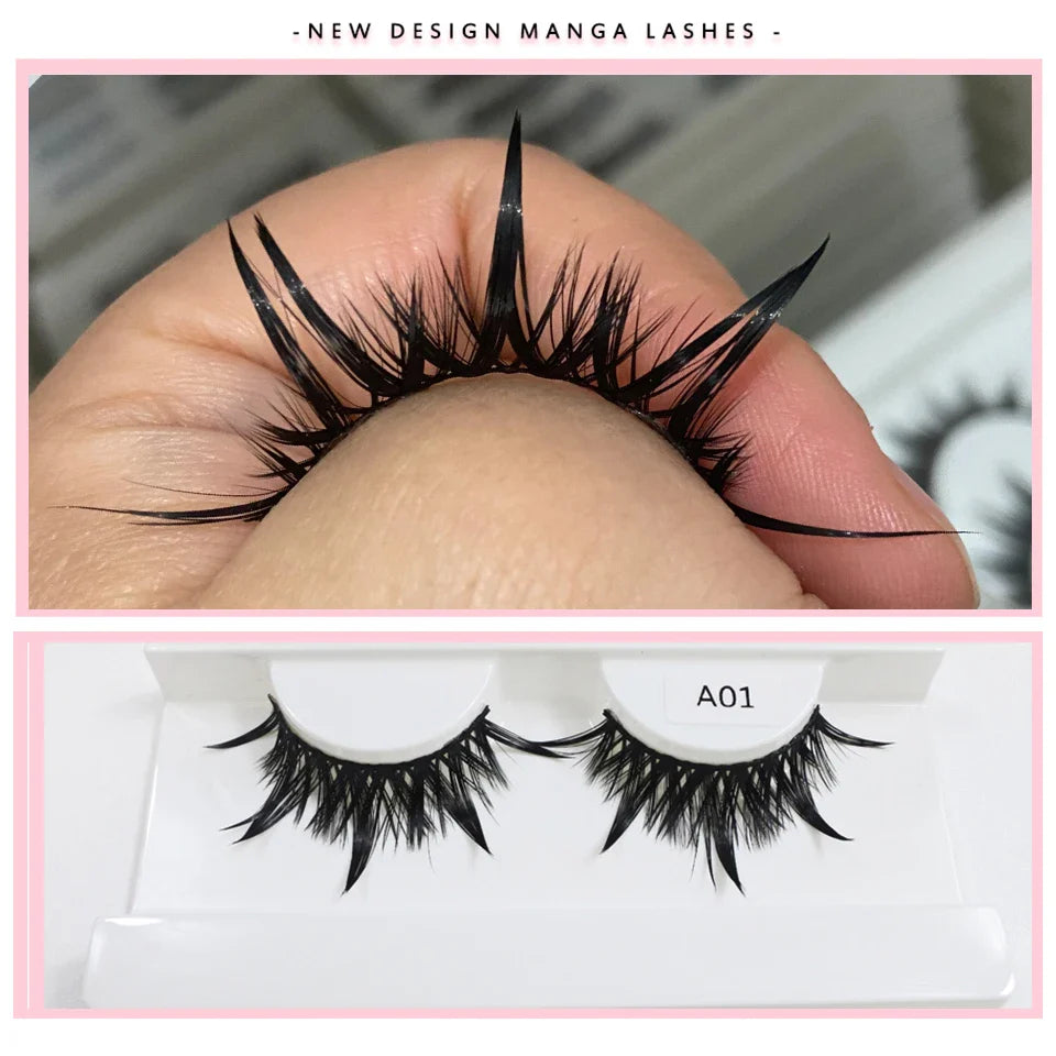 RED SIREN Wet Manga Lashes – Long, Thick Natural Fake Eyelashes for Korean Makeup Fashion
