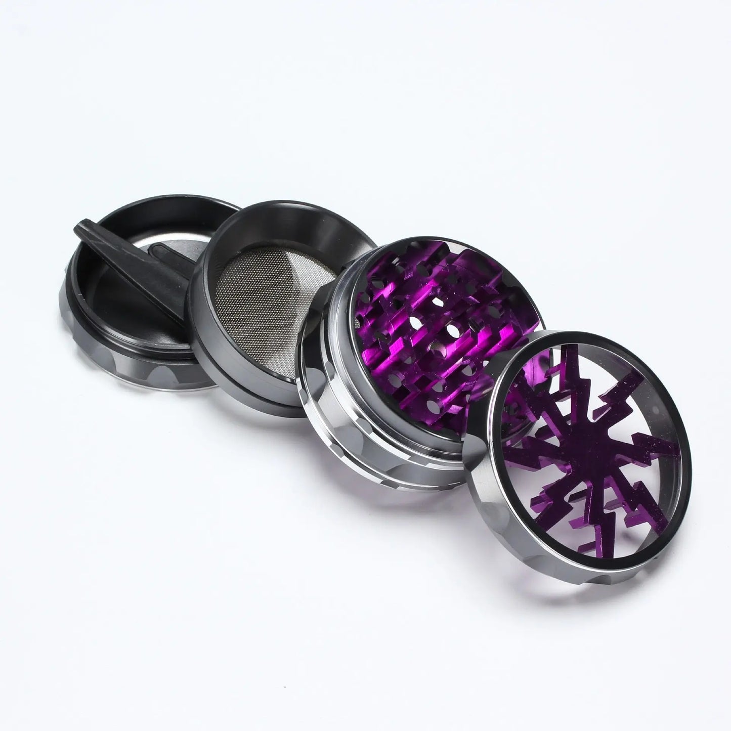 63mm 4-Layer Herb Grinder — Aluminum Alloy Spice Cutter with Lightning-Shaped Transparent Design