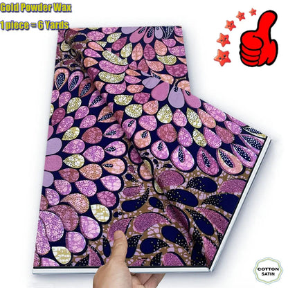 African Golden Wax Fabric - Soft Glitter Gold Print Batik Ankara Pagne