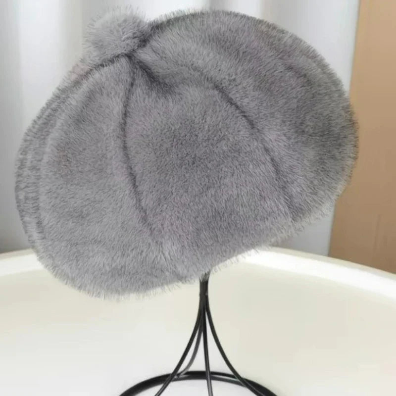 Thickened Plush Winter Beret for Women – Fleece-Lined Painter Style Hat, Elastic Cold Weather Cap, Vintage Retro Fashion Outdoor Wear