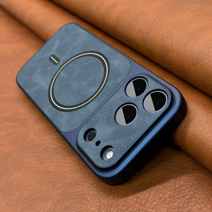 Luxury Matte Leather Magnetic Phone Case - MagSafe Wireless Charging Cover for iPhone 13, 14, 15, 16 & 17 Pro Max Series