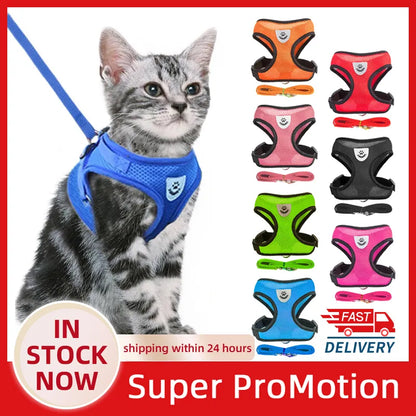 Adjustable Mesh Cat Harness Vest: Walking Lead Leash for Puppy Dogs - Polyester Collar for Small to Medium Pets, Pet Accessories