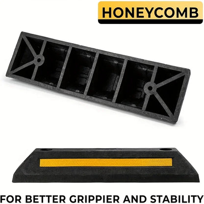 Car Wheel Stopper Parking Guide – Durable Rubber Garage Stopper with Yellow Strips, Fits All Vehicle Models