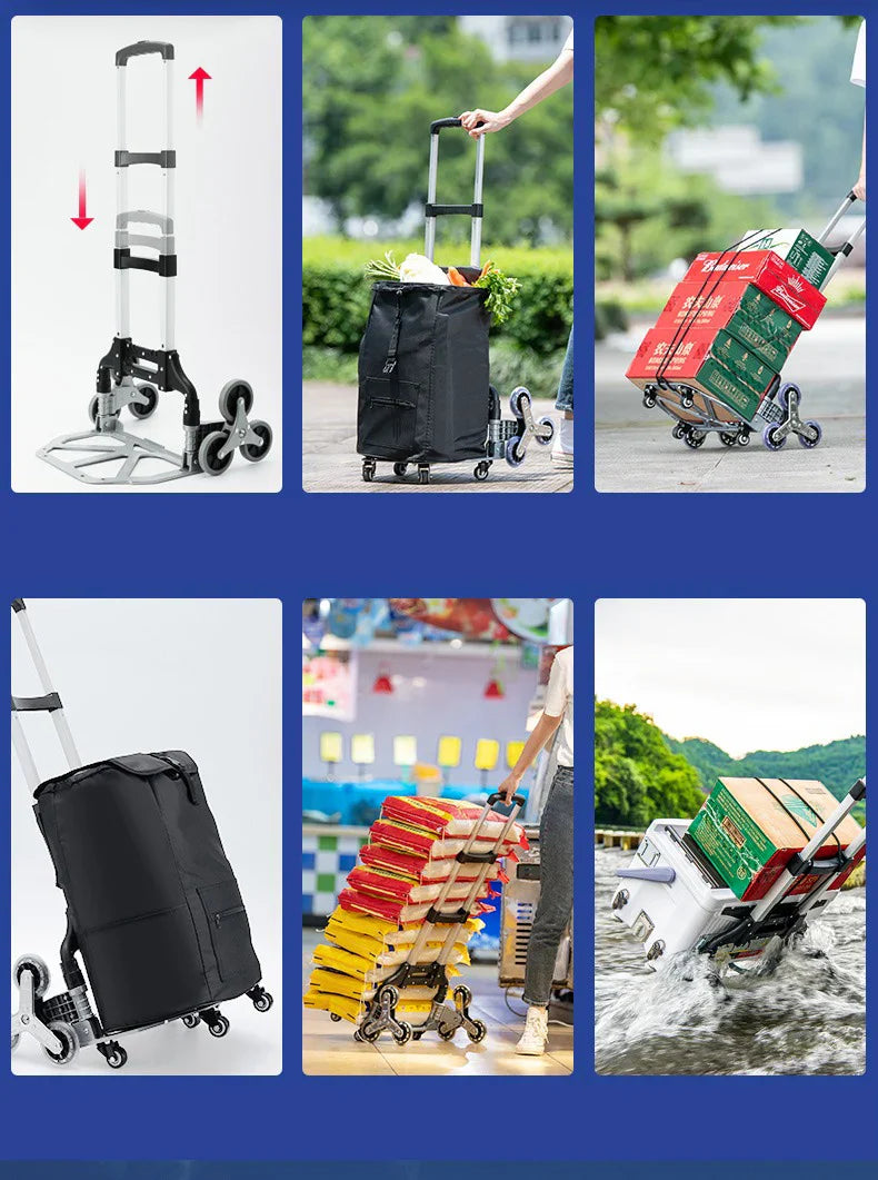 GIANXI Folding Shopping Cart with Wheels – Portable Aluminum Alloy Trolley for Outdoor & Stair Climbing