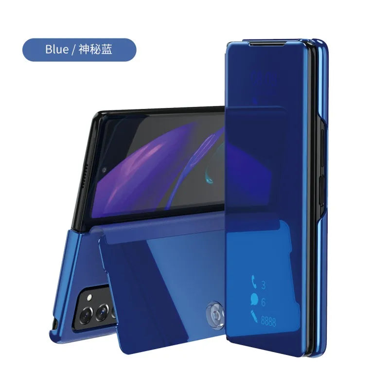Smart Flip Case for Samsung Galaxy Z Fold – PU Leather Mirror Plating Kickstand Cover, Shockproof Funda for Fold 2/3/4/5/6 & W21/W22 5G