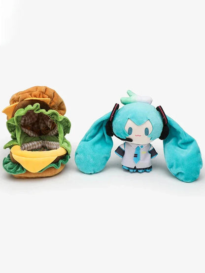 Cute Hatsune Miku Plush Doll with Hamburger Outfit – Changeable Clothes Anime Figure Stuffed Toy Collectible Gift