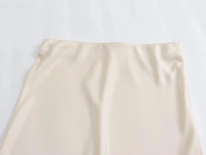TRAFZA 2024 Y2K Women’s Long Skirt – Elastic High-Waist A-Line Satin Skirt for Spring Casual & High Street Fashion