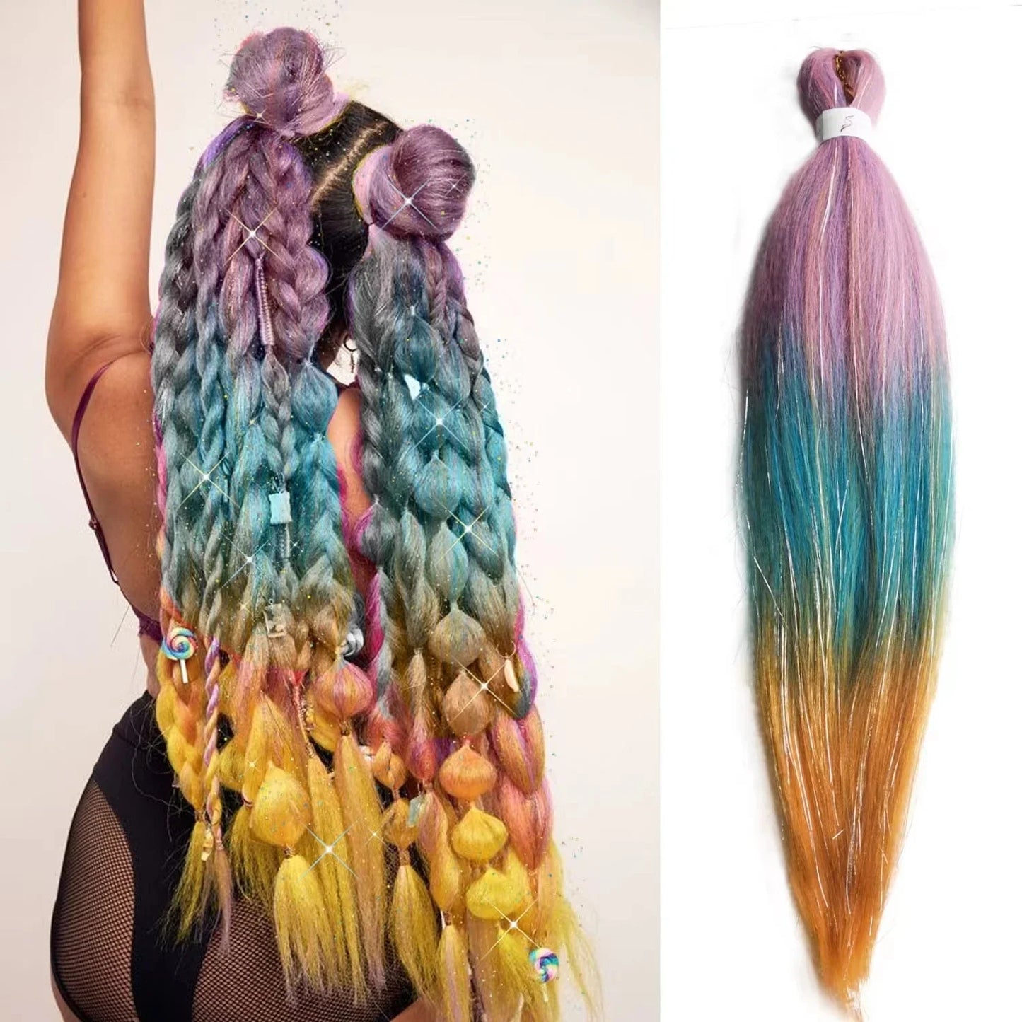 Purple, Pink & White Ombre Straight Braids – Hair Tinsel Festival Rave Extensions for Girls, Crazy Hair Day Braids