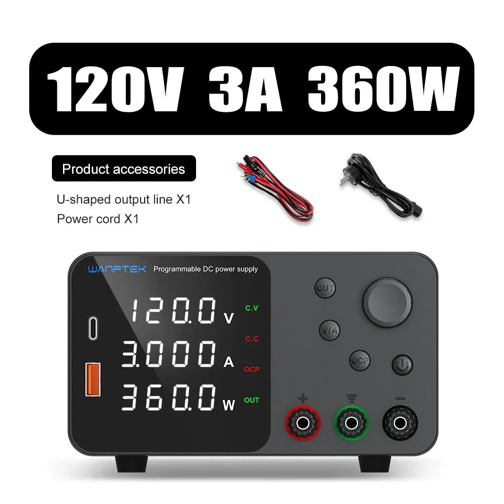 Wanptek Adjustable DC Bench Power Supply 30V 10A – Variable Lab Voltage Regulator 60V/5A & 120V/3A Precision Power Supply