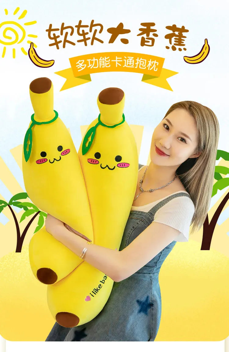Banana Long Throw Pillow – Cute Super Soft Plush Leg Hug Doll for Bed, Perfect Girl Plush Toy