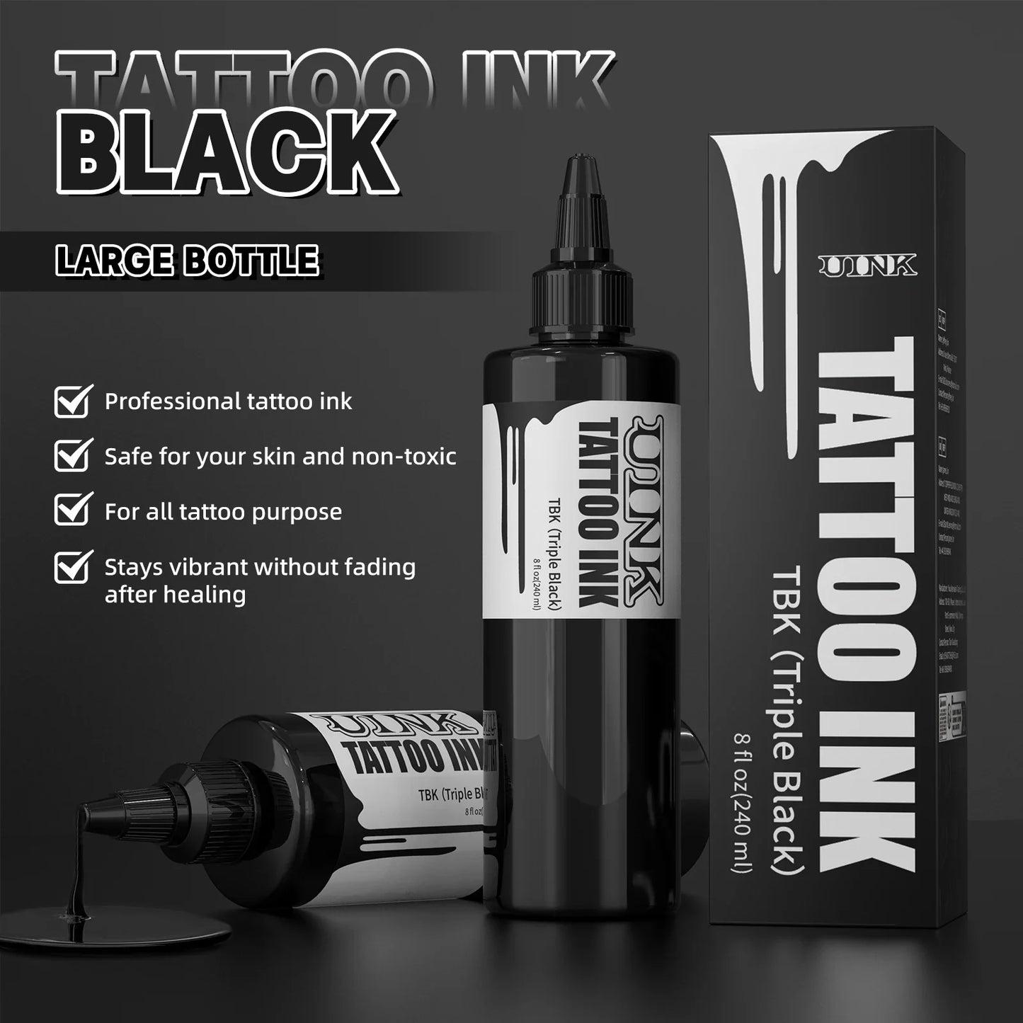 DQFART 240ML Professional Tattoo Ink – Triple Black & White Pigment for Permanent & Semi-Permanent Body Art Supplies