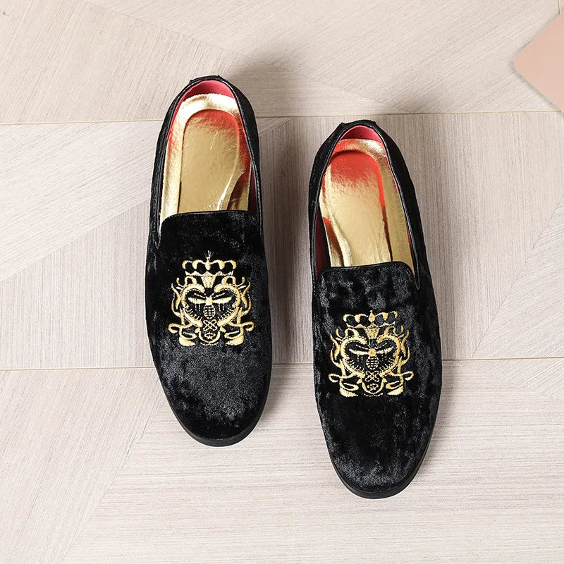 Men’s Luxury Suede Leather Shoes - Embroidered Loafers for Wedding, Party and Formal Wear Large Size