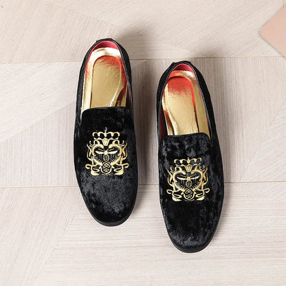 Men’s Luxury Suede Leather Shoes - Embroidered Loafers for Wedding, Party and Formal Wear Large Size