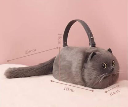 One Shoulder Small Messenger Bag – Handmade Plush Cat Design for Women Autumn Winter