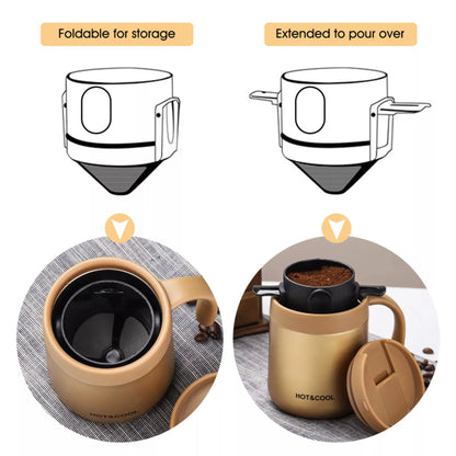 304 Stainless Steel Portable Coffee Filter – Reusable Drip Coffee Tea Holder Mug Set with Coffee Pot & Dripper
