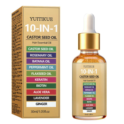 YUITIKUE 10-in-1 Castor Seed Hair Oil - Natural Batana, Rosemary & Biotin Blend for Nourished Hair and Healthy Scalp