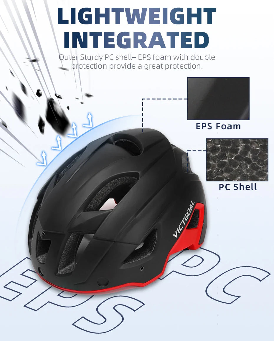 VICTGOAL LED Bike Helmet – Rechargeable Men’s Cycling Helmet with Sun Goggle Visor & Sunglasses Shield for Road & MTB Cycling