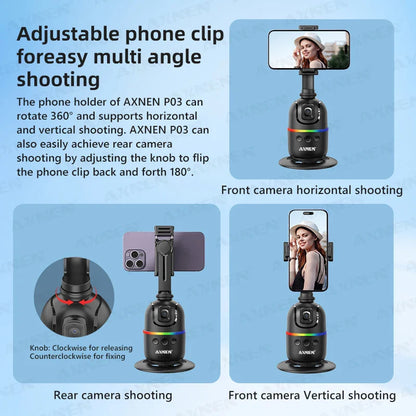 Smart Auto Face Tracking AI Gimbal – 360° Desktop Vlog Stabilizer for Smartphone & Action Camera (Tripod Optional)