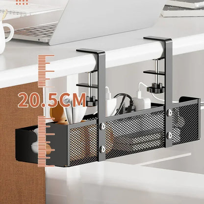 Desk Cord Storage Rack | No Drill Under Desk Cable Organizer | Metal Mesh High Load-Bearing Wire Holder