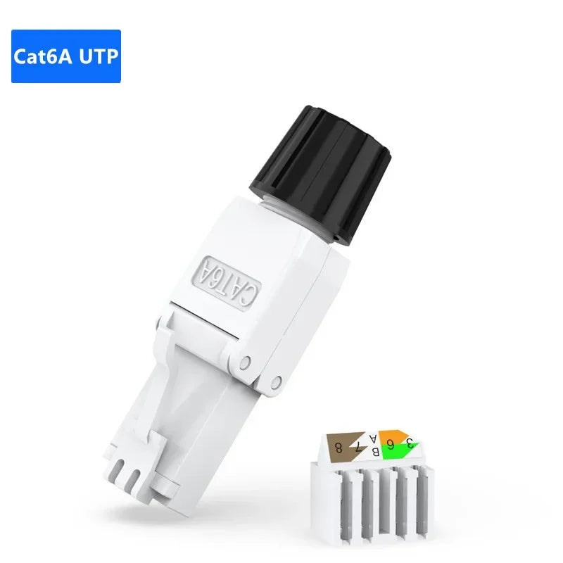 Cat6A/Cat7 RJ45 Connector — UTP/STP Toolless Network Plug | Shielded PoE Ethernet Modular Male Adapter