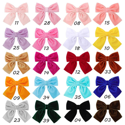 4.3-inch Velvet Bow Hair Clips for Girls – Handmade Barrettes in Black, White, Red, Pink, Blue, Yellow, Kids Hair Accessories