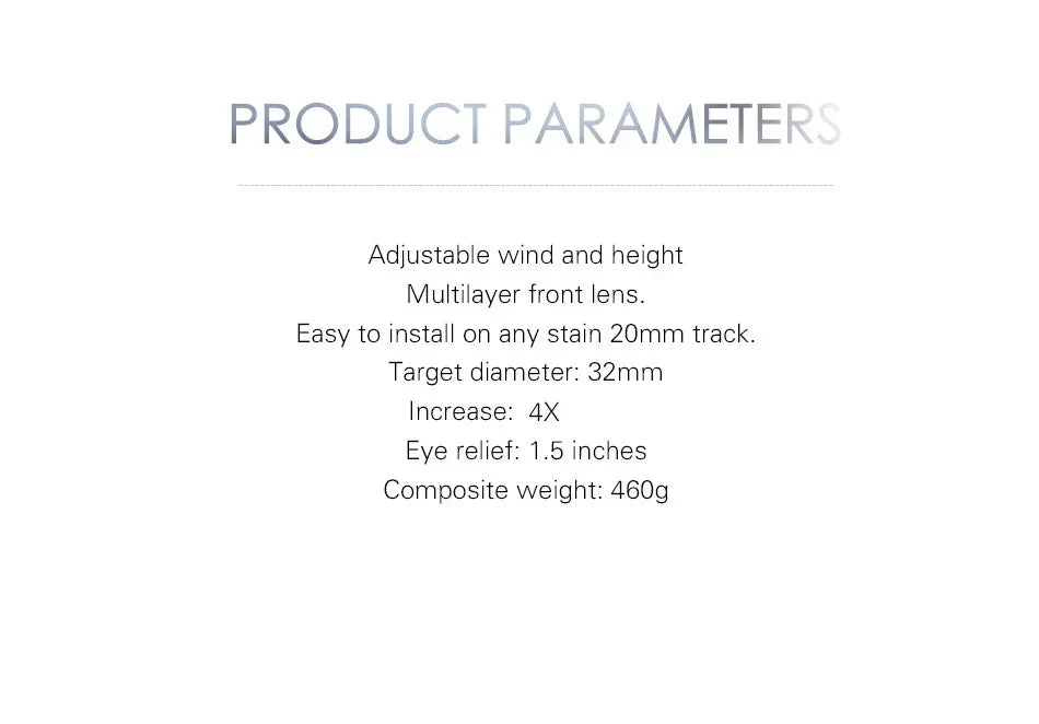 4X32 Hunting Riflescope – Fiber Optic Green & Red Dot Illuminated Reticle Tactical Sight
