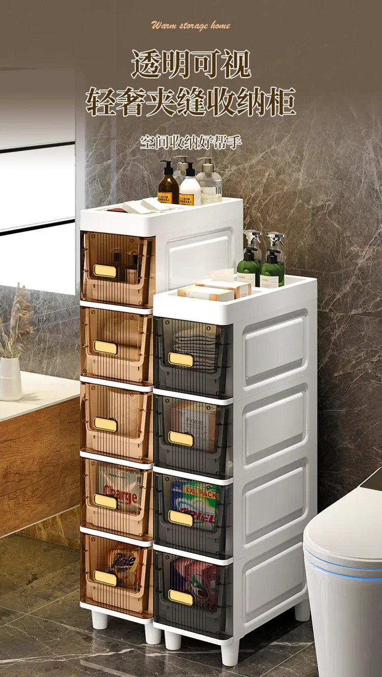 Transparent Bathroom Storage Cabinet – Luxury Visible Light Floor-Mounted Dustproof Narrow Organizer