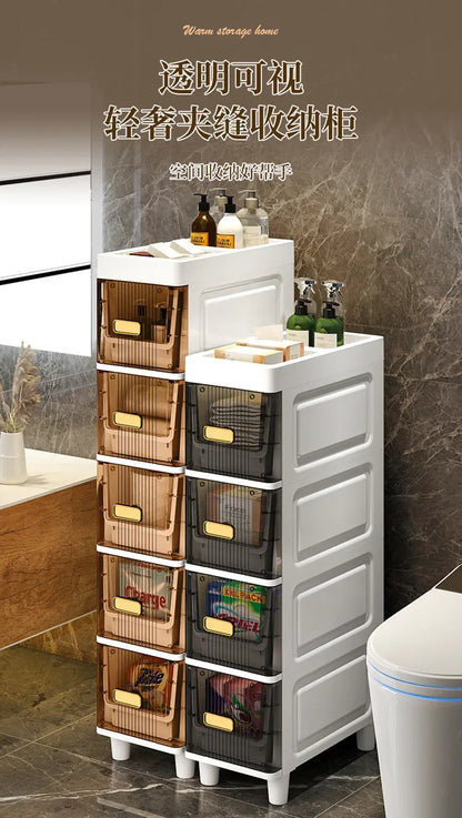 Transparent Bathroom Storage Cabinet – Luxury Visible Light Floor-Mounted Dustproof Narrow Organizer