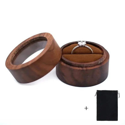 Custom Logo Wooden Ring Box – Engraved Walnut Wood Wedding & Engagement Box with Name & Date