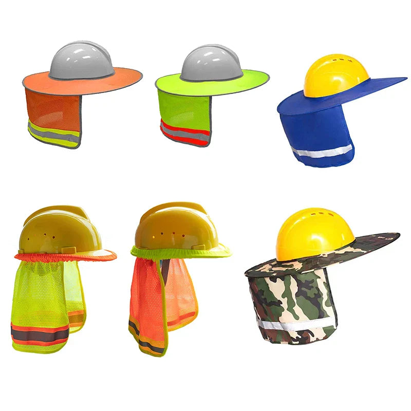 Attachable Sun Shade Hard Hat Brim with Neck Shield - High Visibility Reflective Stripe for Outdoor Safety