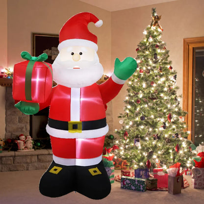 2.4M Inflatable Christmas Santa Claus – Waving with Gift Pack, Built-in LED Lights for Indoor & Outdoor Holiday Garden Party Decor