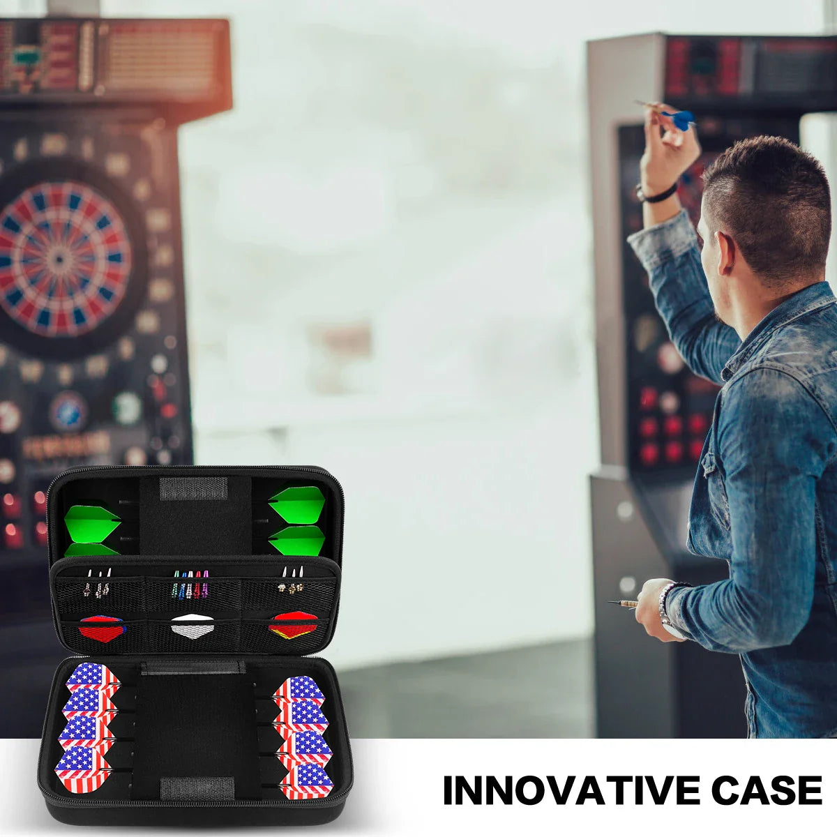 Dart Case for 16 Steel & Soft Tip Darts – Carrying Storage Organizer for Tips, Shafts, and Flights