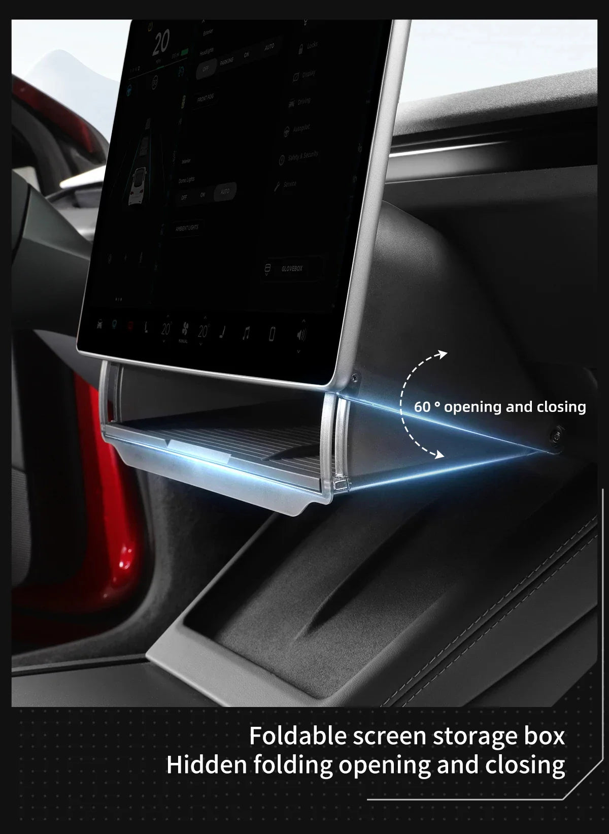 Hidden Under-Screen Storage Box for Tesla Model 3 Highland & Model Y 2024 LHD – Center Console Organizer Tray