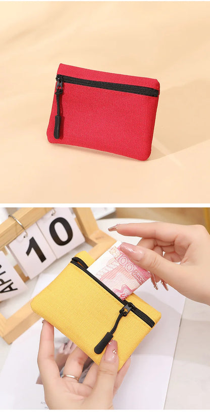 Canvas Mini Coin Purse with Zipper – Cute Solid Color Key & Money Pouch for Kids, Women & Men