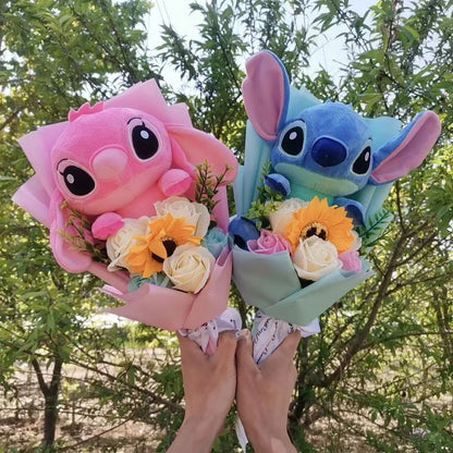 Lilo & Stitch Bouquet PVC Anime Stuffed Doll – Rose & Sunflower Gift for Birthday, Valentine’s & Christmas Day