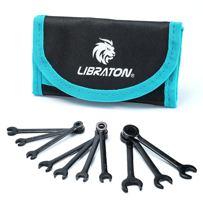 LIBRATON 10-Piece Mini Combination Wrench Set with Rolling Pouch – Metric & SAE Carbon Steel 4-11mm / 5/32"-7/16"