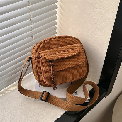 Corduroy Women's Small Shoulder Bag - Cute Crossbody Tote for Teen Girls, Korean Harajuku Style Messenger Bag