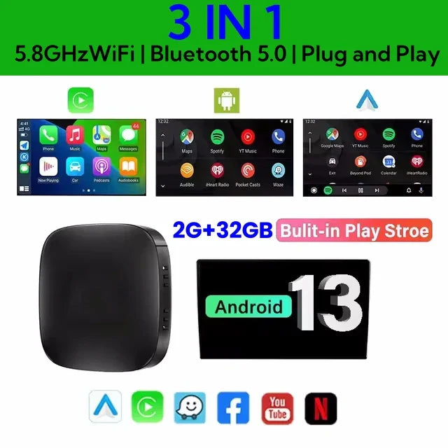 2025 CarPlay Smart AI Box — Wireless Android CarPlay & Android Auto Adapter with Netflix, YouTube & 5G WiFi
