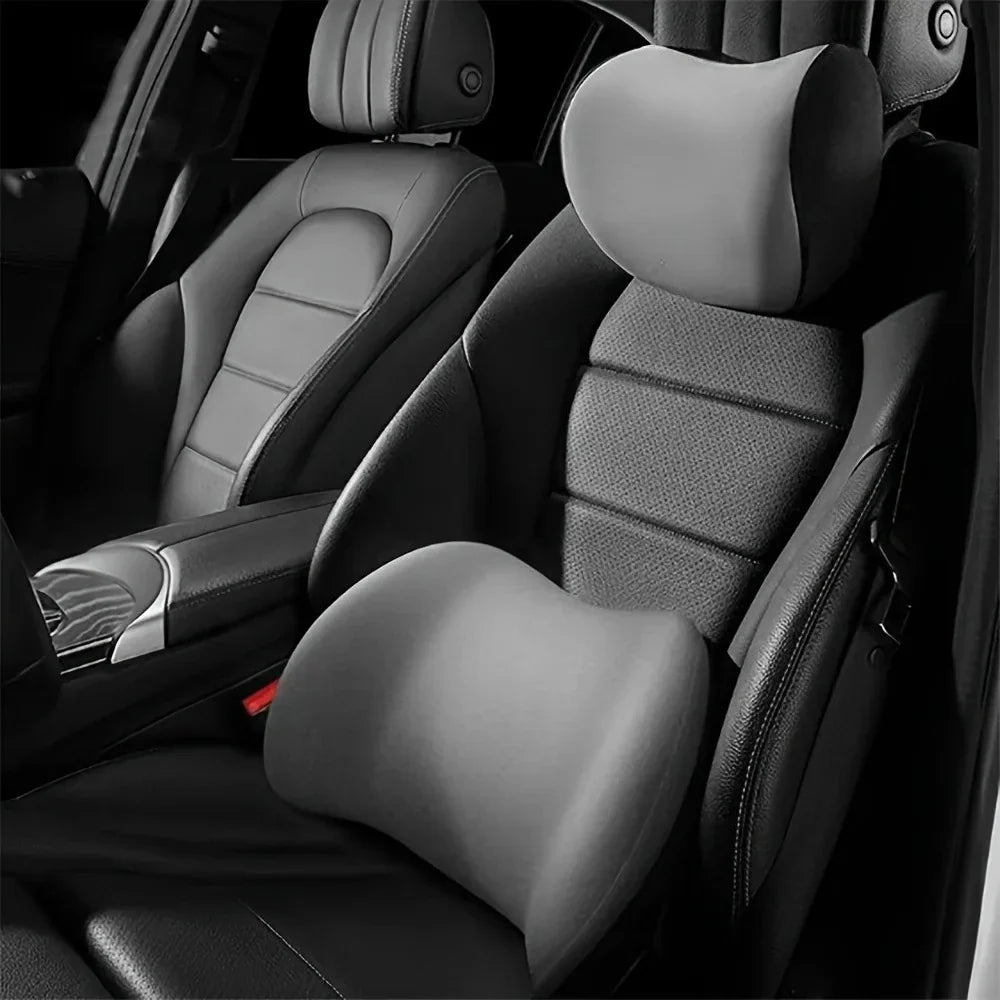 Memory Foam Car Headrest & Lumbar Support Cushion – Ergonomic Neck and Back Pillow for Car & Office Chair