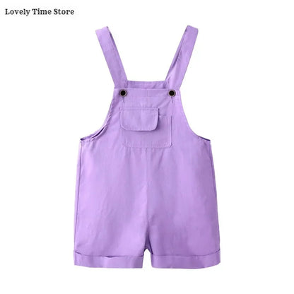 Kids Hip Hop Candy Color Overalls – Girls & Boys Suspender Shorts Jumpsuit Romper Streetwear