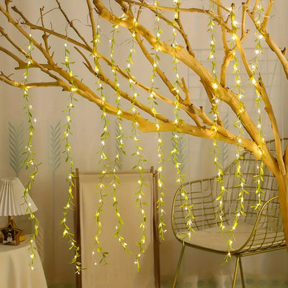 2M 20 LED Willow Leaf String Lights – Battery-Operated Decorative Copper Wire Lamp for Home Garden Basket Décor