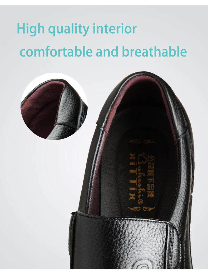 Genuine Leather Casual Shoes for Men – Flat Platform Walking Loafers, Breathable Handmade Outdoor Sneakers