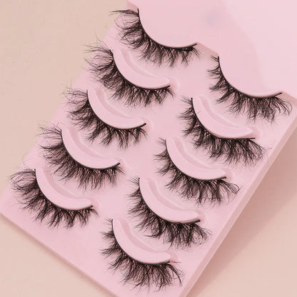 5 Pairs Cat Eye Faux Mink Eyelashes – Winged Long Natural Manga Style False Lashes Makeup Set