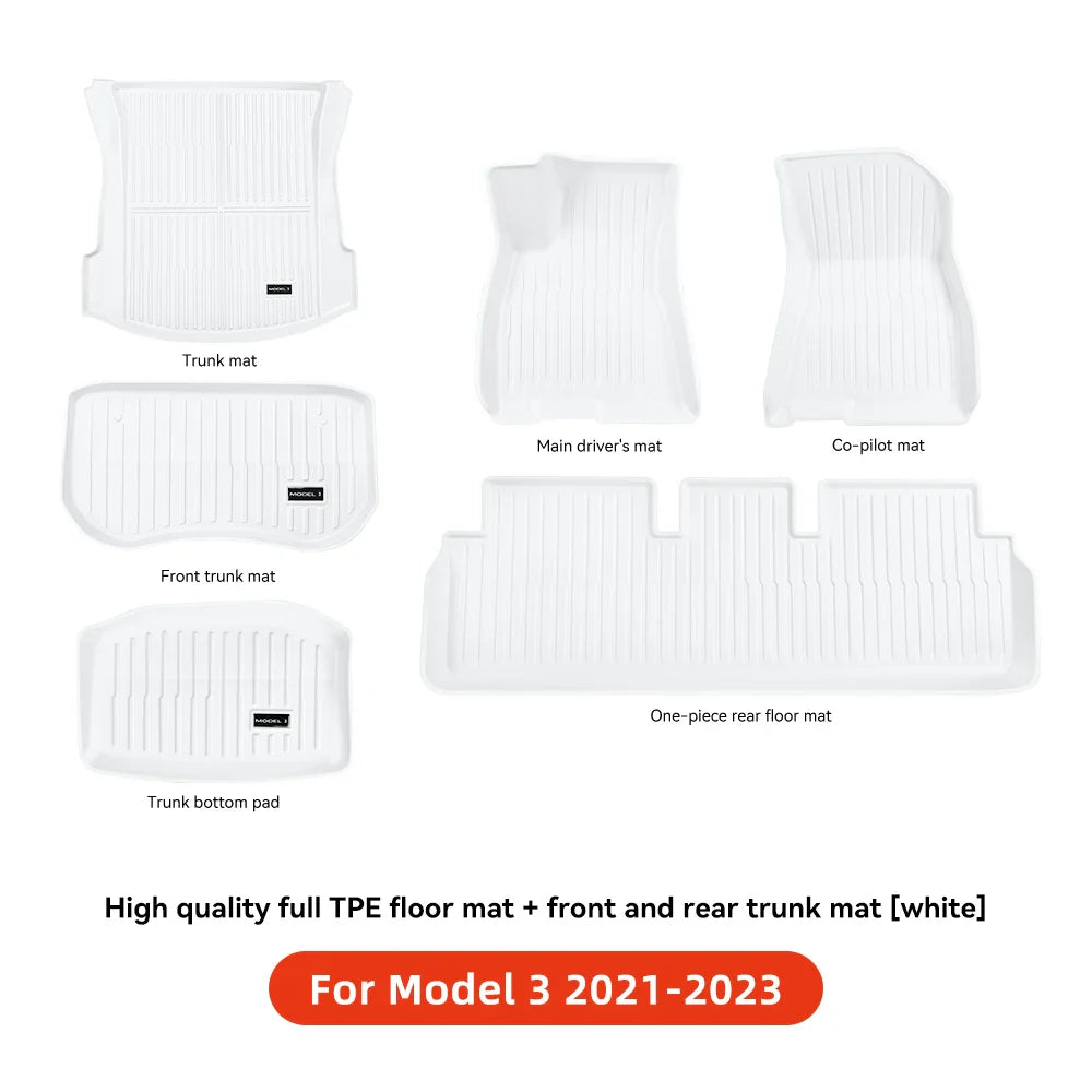 YZ TPE White Foot Pad — Fully-Surrounded Floor Liner for Tesla Model 3 & Model Y (2021–2025) | Waterproof, Non-Slip