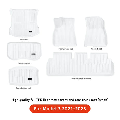 YZ TPE White Foot Pad — Fully-Surrounded Floor Liner for Tesla Model 3 & Model Y (2021–2025) | Waterproof, Non-Slip