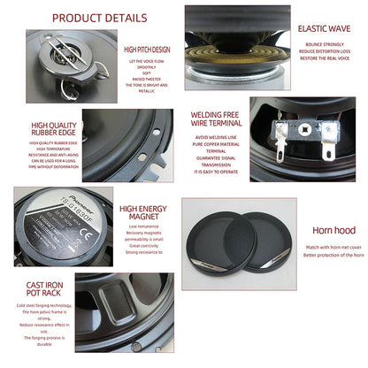 6 Inch 640W 3-Way Universal Car Coaxial Speakers - Full Range HiFi Auto Stereo with Non-Destructive Installation
